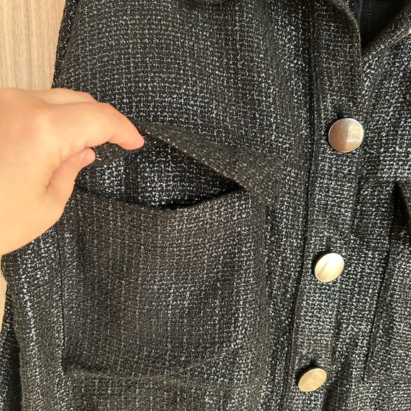 Zara metallic tweed metal buttons Oversized black Womens jacket Medium Large - Picture 7 of 9